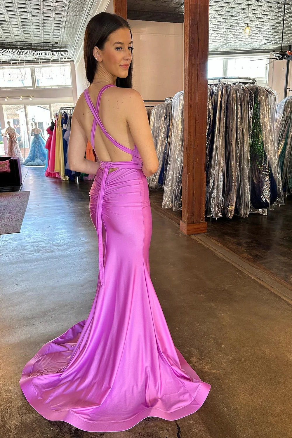 Luolandi Mermaid V-Neck Floor-Length Prom Dress With Slit Formal Dress Sexy Evening Party Dress